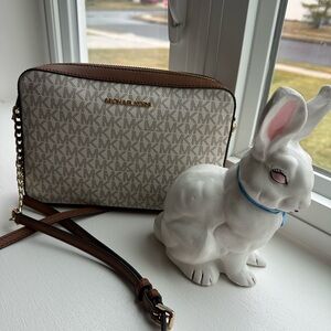 Michael Kors Cream and Brown Signature Crossbody Bag